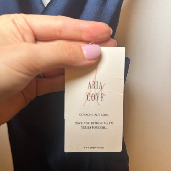 Blue Cowl neck thigh spilt midi dress in satin navy - Picture 4 of 5